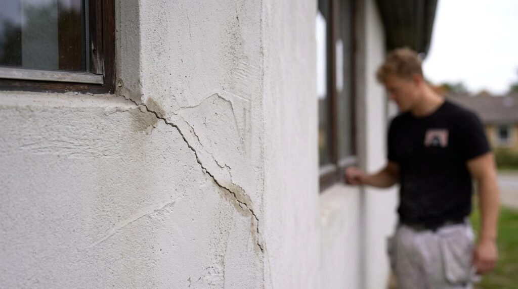 revner i pudset facade